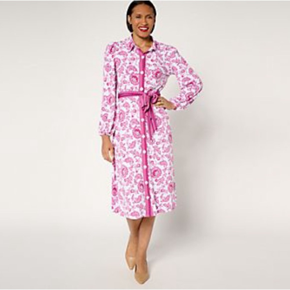 New Susan Graver Printed Liquid Knit Regular Button-Front Midi Dress size XL